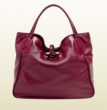 Authentic Gucci Hip Bamboo Leather Tote Bag 338978 Red