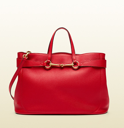 Authentic Gucci Soft Bright Bit Leather Tote Bag 353116 Red