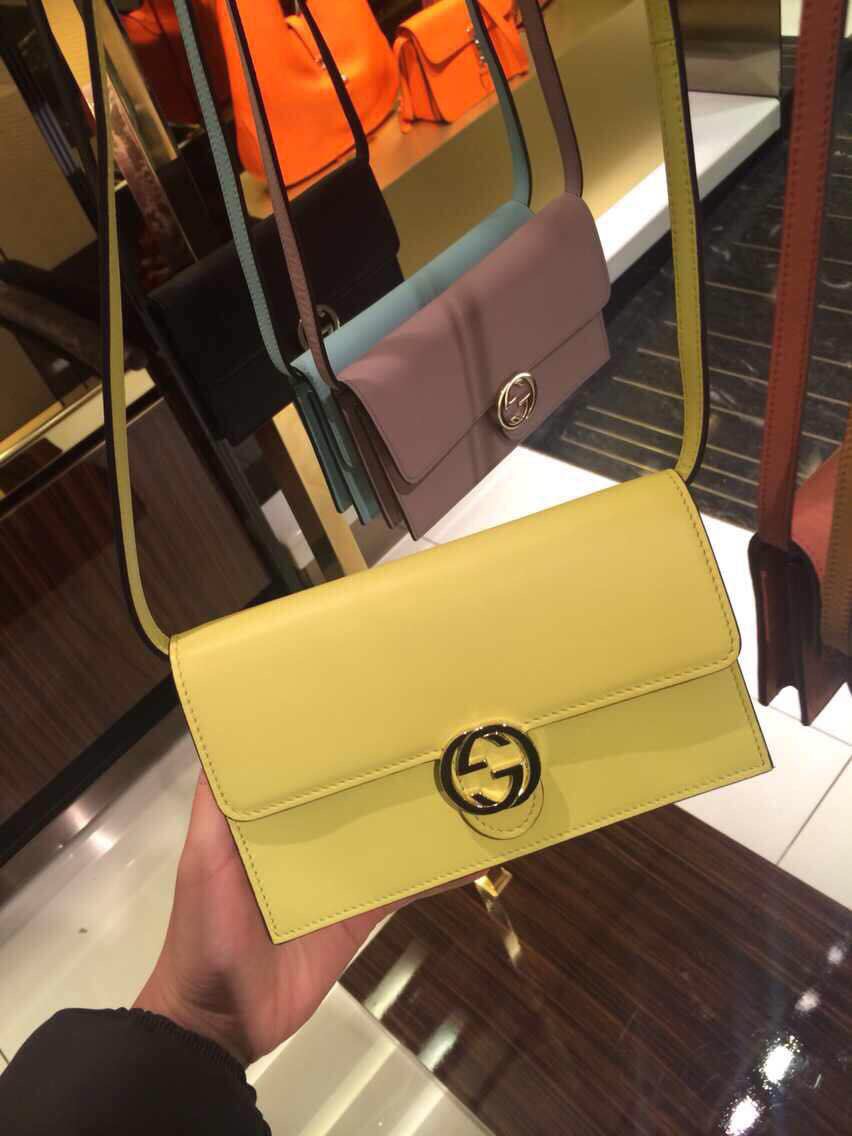 Gucci Icon Leather Wallet With Strap 369664 Light Yellow