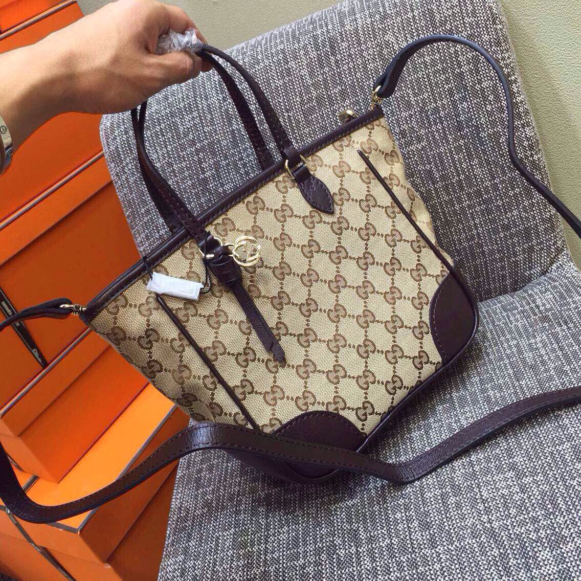 Authentic Gucci Bree Original GG Canvas Handle Bag 353121 Brown