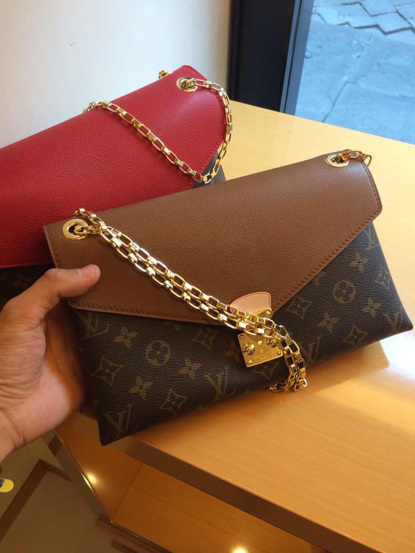Authentic Louis Vuitton Monogram Pallas Chain Bag M41203 Brown