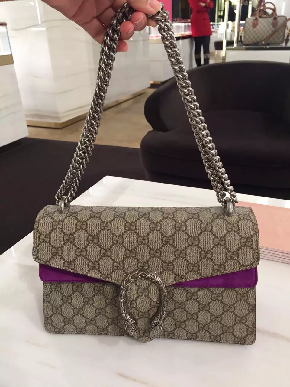 Real Gucci Dionysus GG Supreme Shoulder Bag 400249 Purple